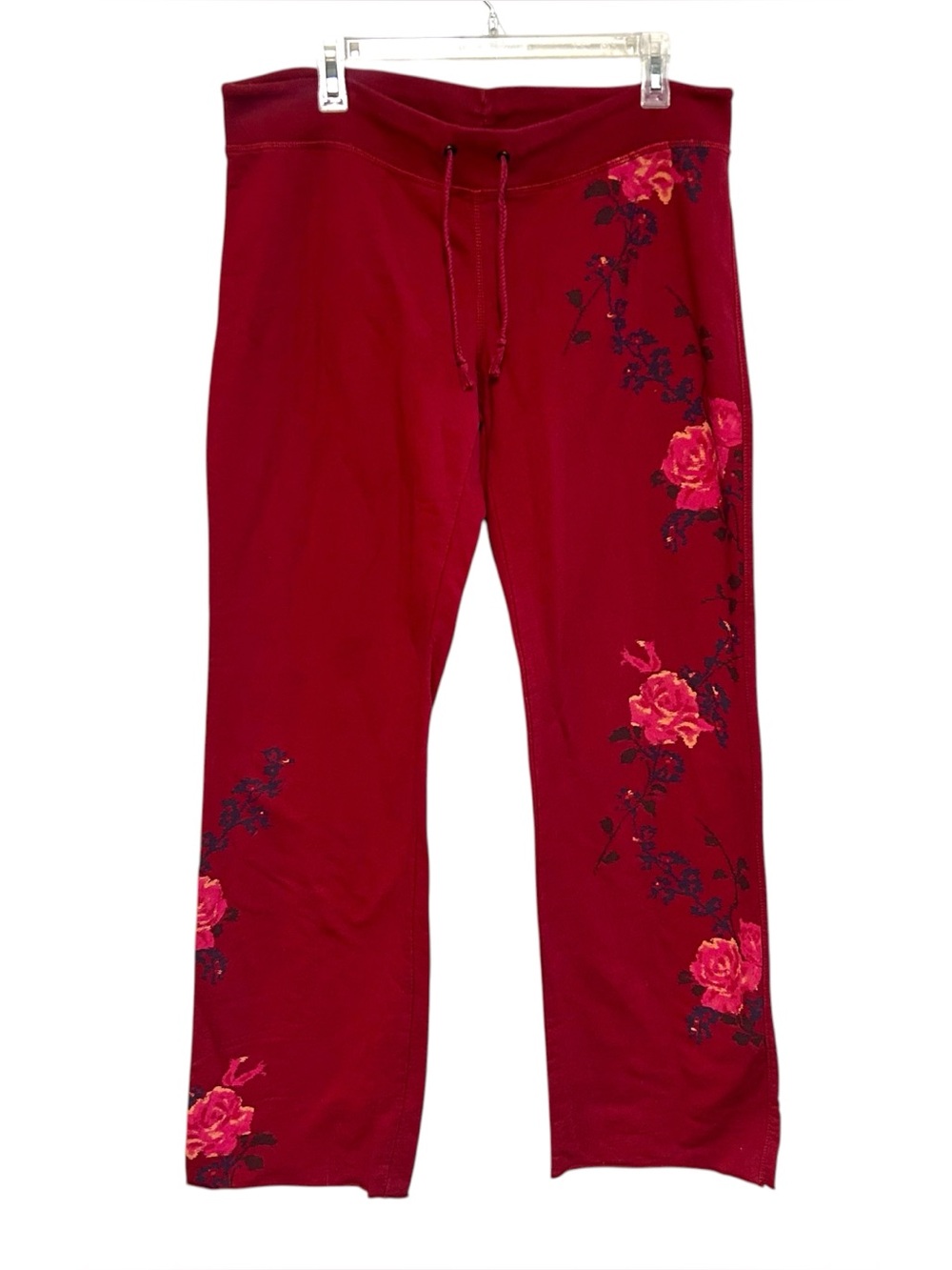 Lucky brand L sweatpants drawstring printed in rose motif wide straight leg boho